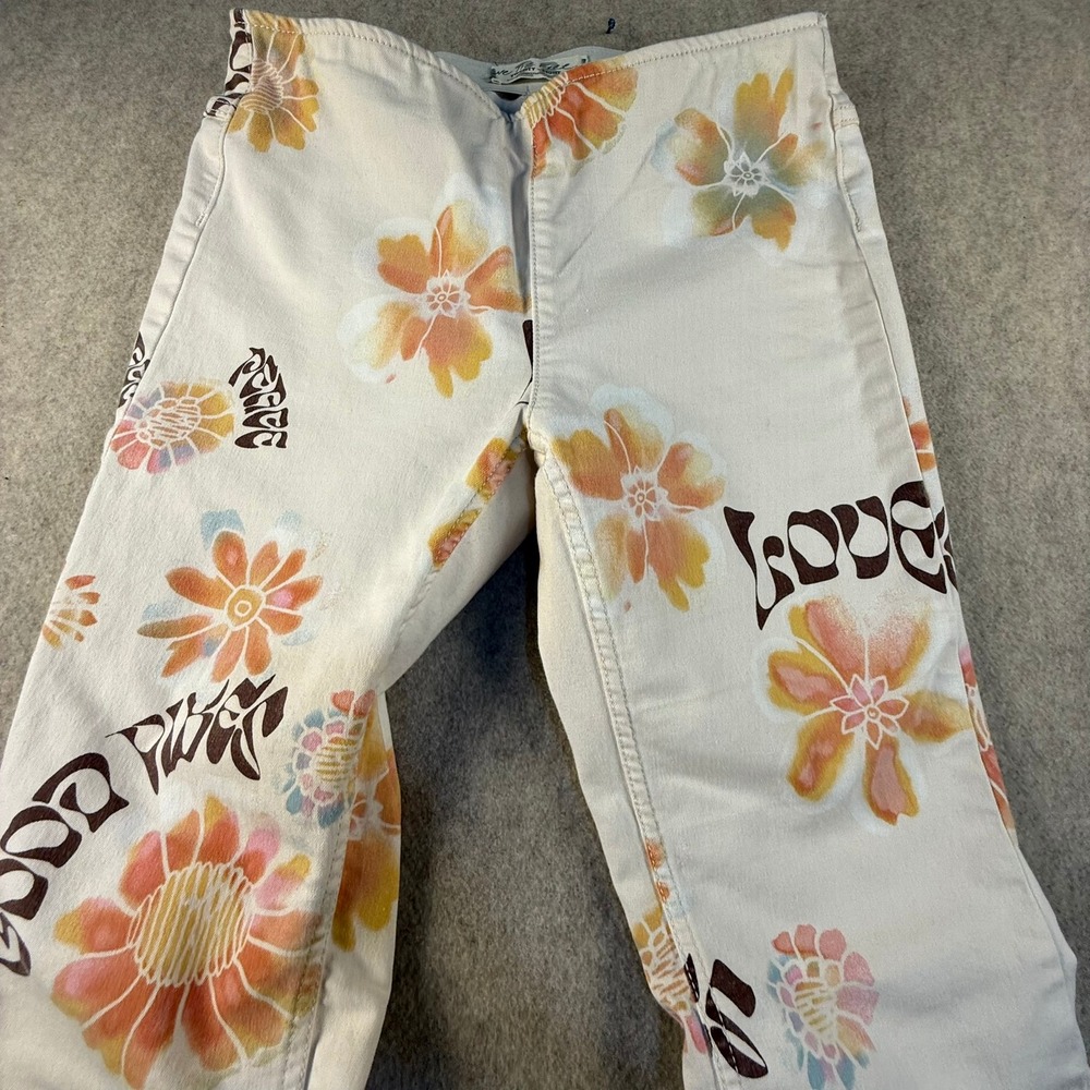 We The Free Free People Penny Flare Jeans Floral Peace Love Cream 28 Retro 70s - Picture 5 of 9
